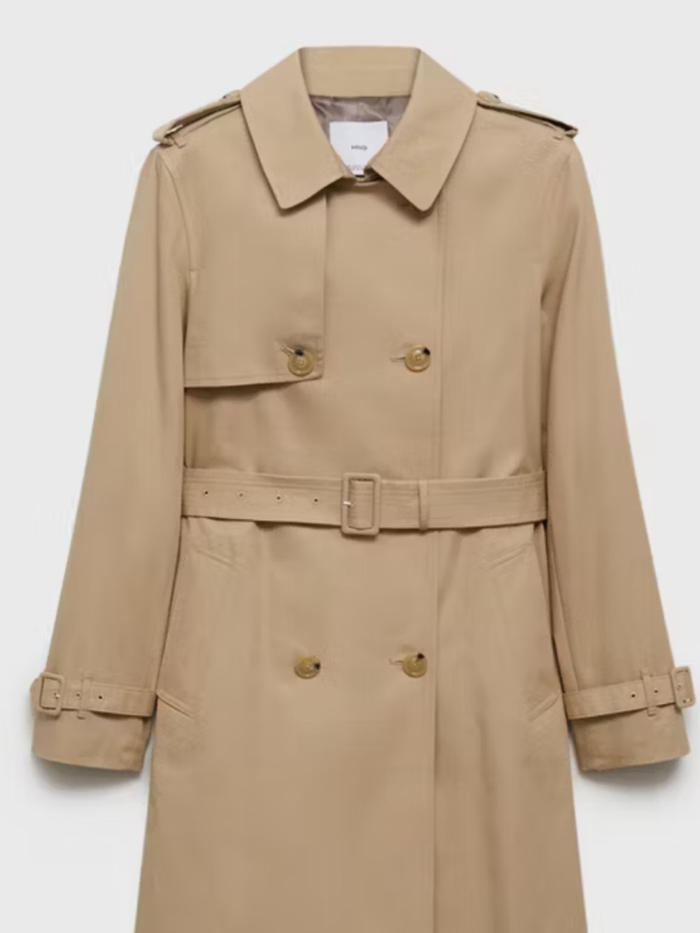 Mango Tan Double-Breasted Trench Coat with Belt